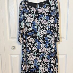 Liz Claiborne Floral Long Sleeve Dress Black, Blue, Purple Includes waist tie AS